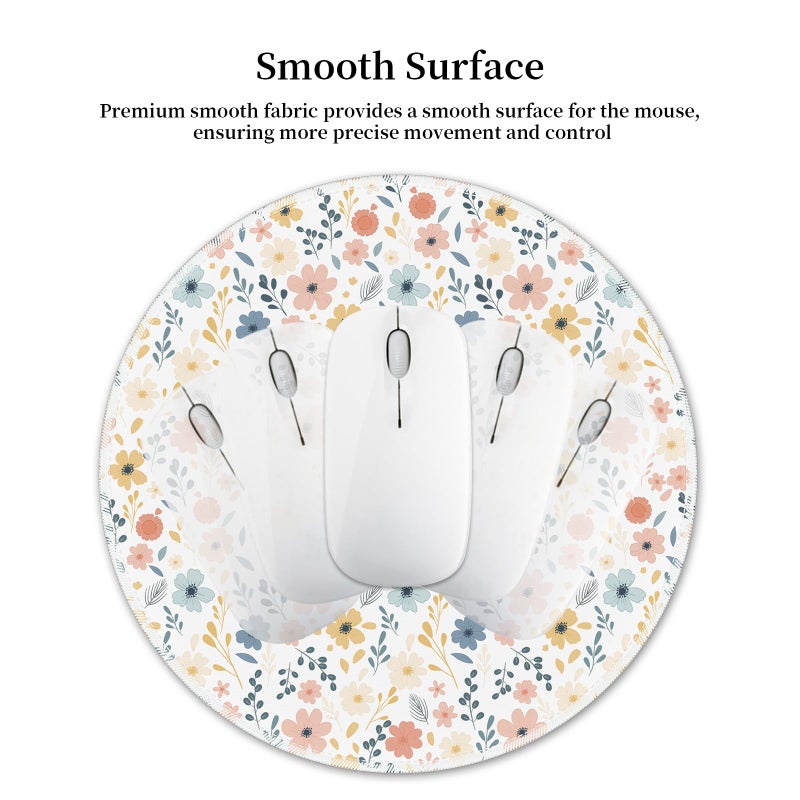 Hancynir Mouse Pad for Desk, White Floral Flowers Small Cute Mousepad with Non-Slip Base, Round Mouse Pads for Wireless Mouse Laptop Gaming, Computer Mouse Mat for Home Office Travel Desk Accessories - Image 3